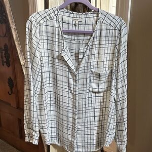 Calvin Klein Jeans Stylish White and Gray Grid Pattern Blouse